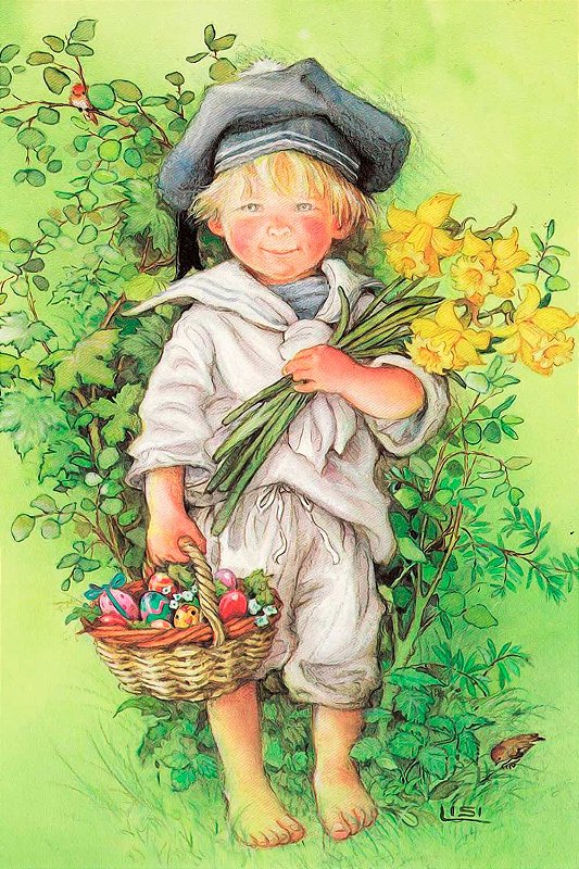 Papel de carta menino cesto de páscoa Lisi