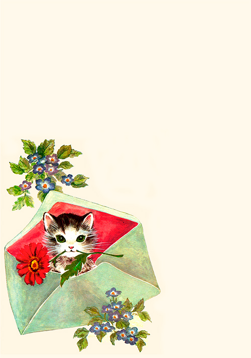 Papel de carta gatinho no envelope anos 80