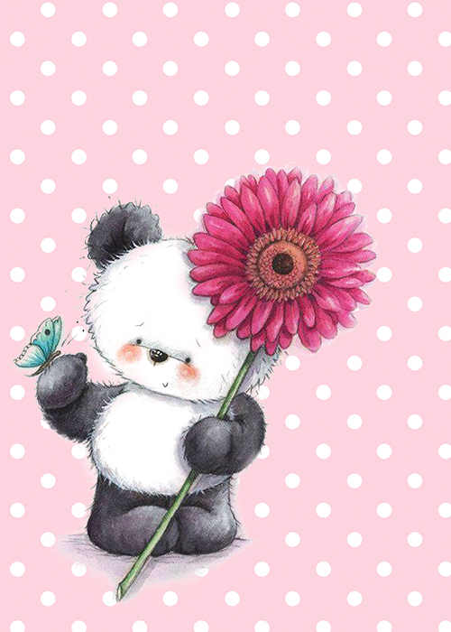Papel de carta Panda flor e borboleta