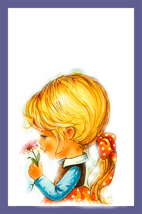 Papel de carta menina vintage cheirando flor art big
