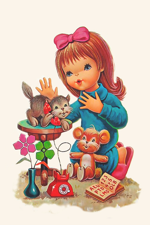 Papel de carta menina vintage e pet no telefone