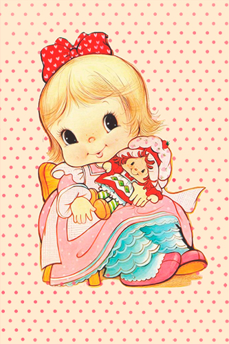 Papel de carta boneca vintage com moranguinho no colo art big