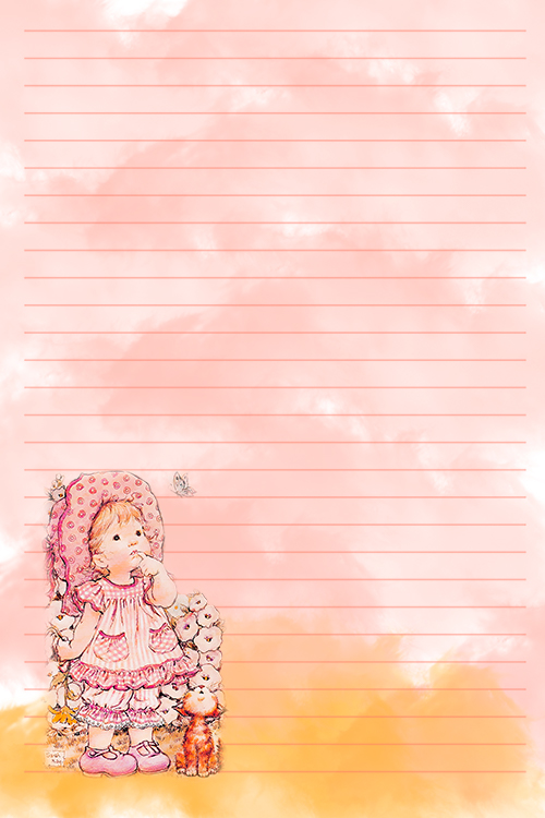 Papel de carta rosado com linhas pautadas Sarah Kay