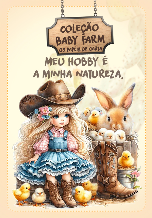 Coleção Baby Farm - capinha e 08 papéis de carta
