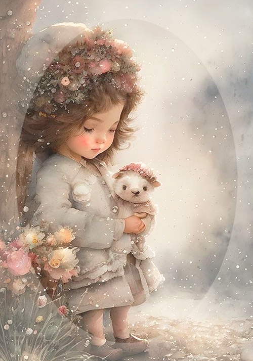 Conjunto Menina e Bichinho na Neve