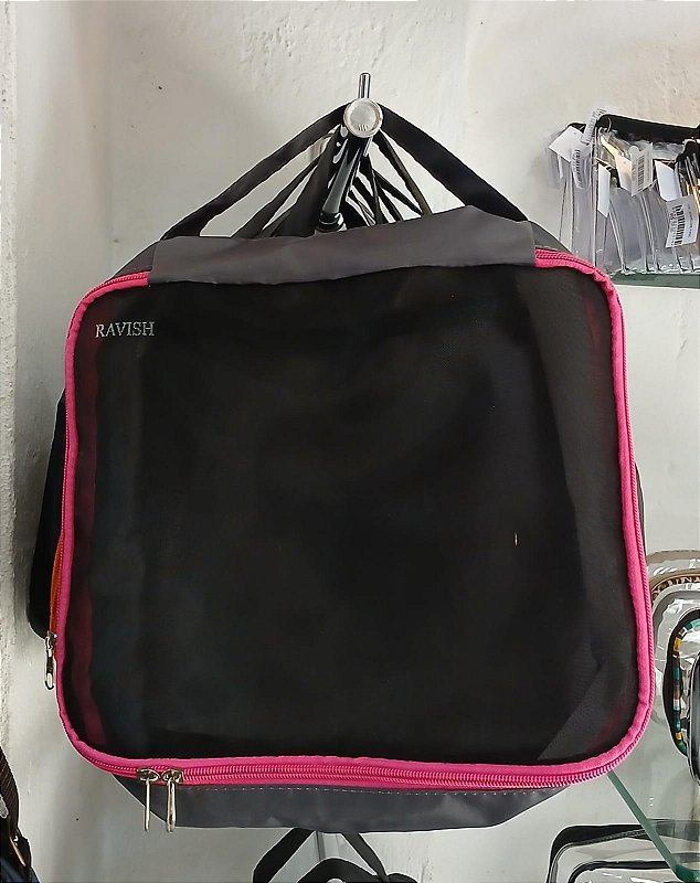 MALETA ORGANIZADORA MALEÁVEL EM NYLON COM ABERTURA EM NYLON PRETO COM TRANSPARÊNCIA