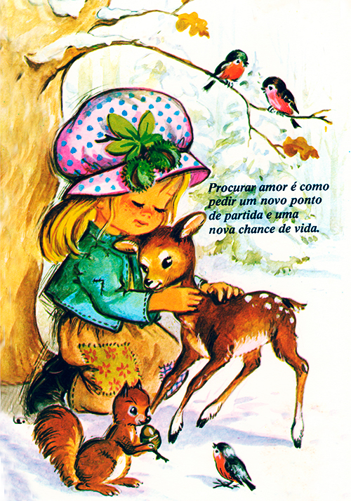 CONJUNTO DE PAPEIS DE CARTA VINTAGE MENINA E CERVO NA NEVE