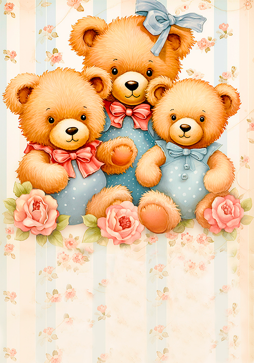 Conjunto Papel de carta Familia Teddy - 2 papéis de carta