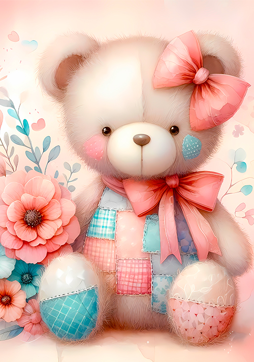 Papel de carta Ursinha Pelucia Patchwork