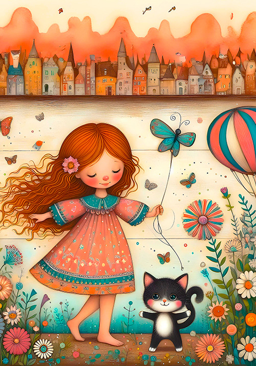 Conjunto de papéis de carta boneca e gatinho - 02 papéis de carta