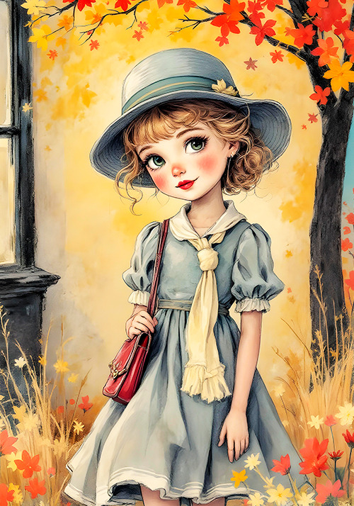 Conjunto boneca de outono - 2 papéis de carta - origonais