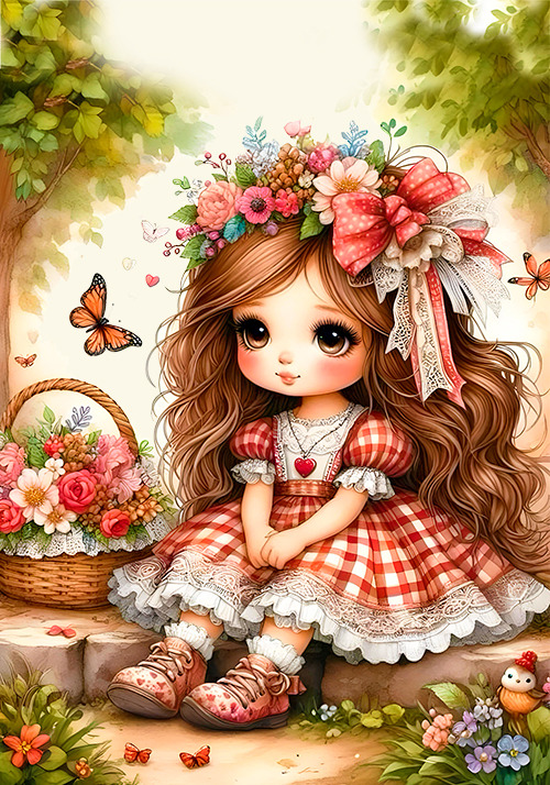 Conjunto menina vestido antigo - 2 papéis de carta