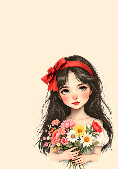 Papel de carta menina e buquê de flores - original