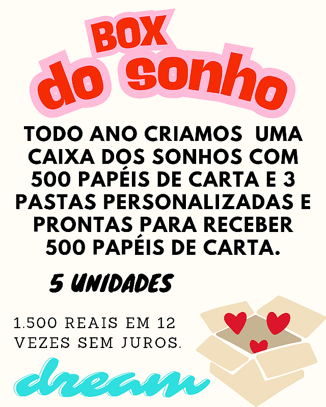 BOX DOS SONHOS - 500 PAPÉIS DE CARTA E MAIS 3 FICHÁRIOS PERSONALIZADOS
