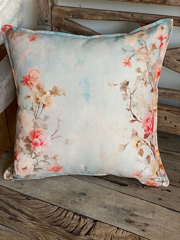 Capa almofada linho 45 x 45 cm estampa Alessandra 5332 ( Não acompanha enchimento )