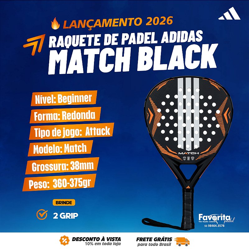Raquete de Padel Adidas Match Black 2026 - Favorita Padel