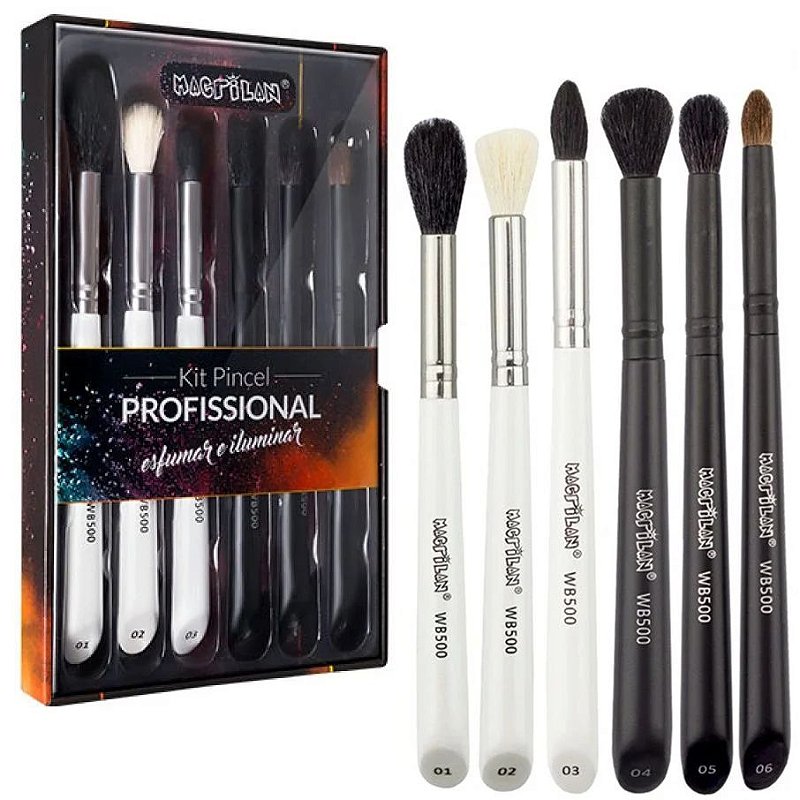 Kit de pincel profissional para esfumar e iluminar com 6 peças Macrilan -  TM Makeup
