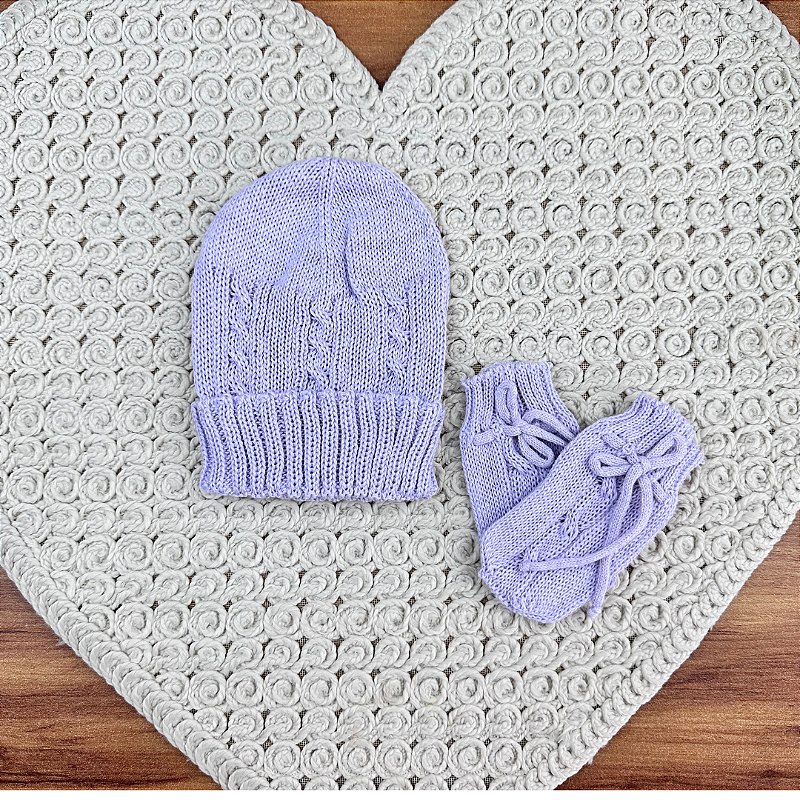 Kit Gorro com Luvas Tricot Lilás