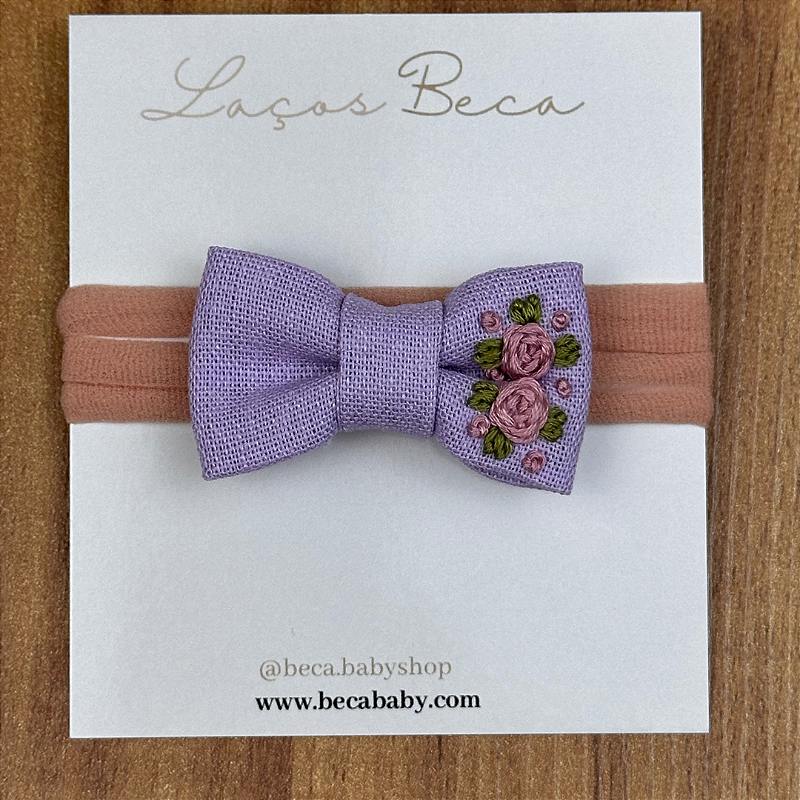 Faixinha  Laço Lavanda Bordado