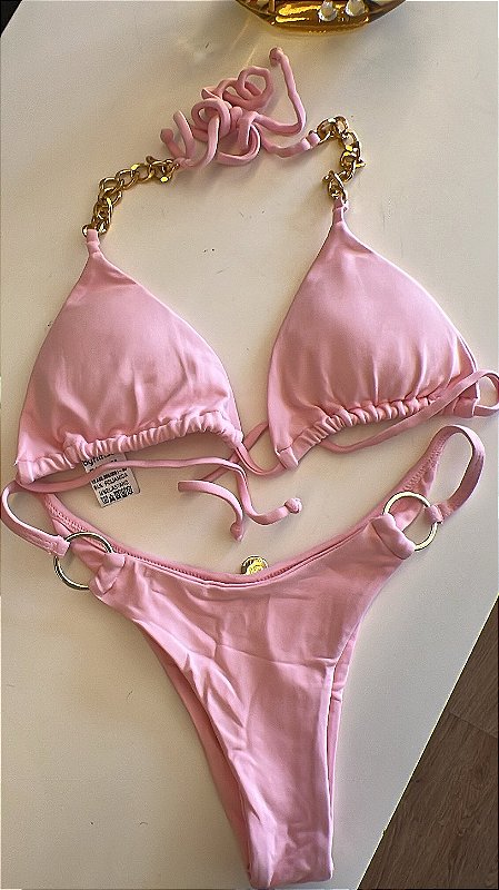 Biquíni fio dental cortininha Rosa
