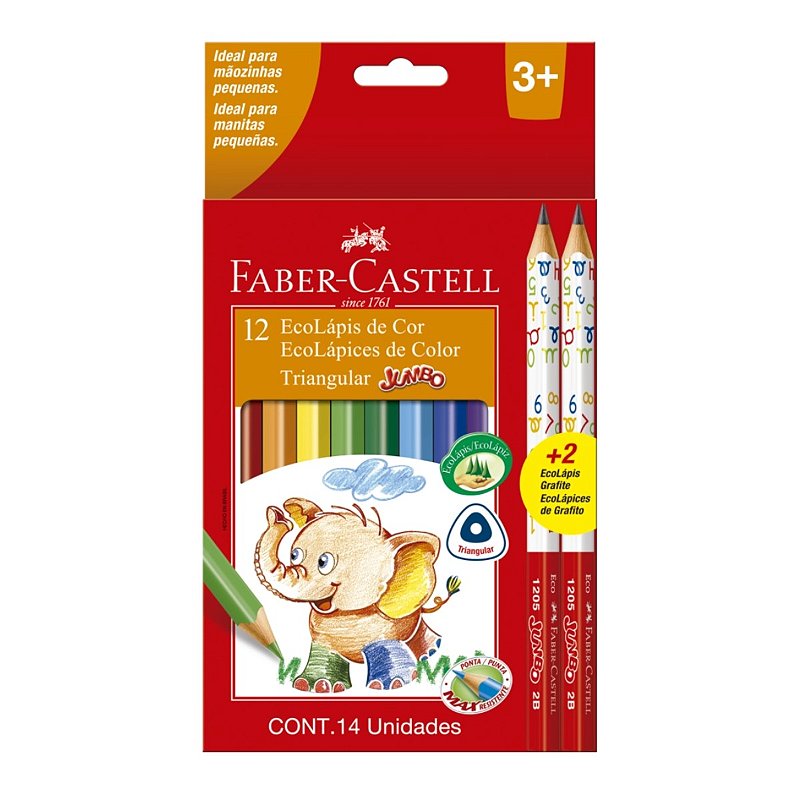 Kit FABER CASTELL Jumbo Longo 12 Cores + 2 EcoLápis Grafite MAGA MALU