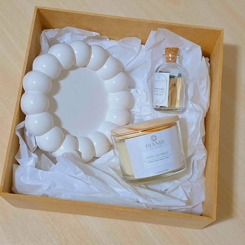 KIT PRESENTE| Vela aromática 100g+bandeja bubble+fósforo ecológico