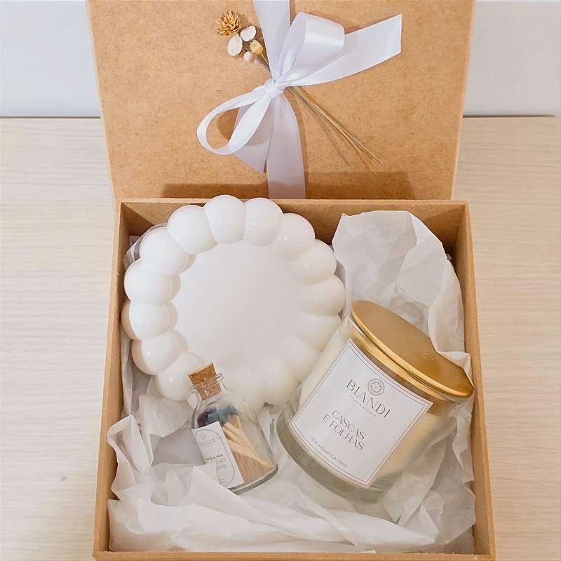 KIT PRESENTE | Vela aromática 190g +bandeja bubble+fósforo ecológico