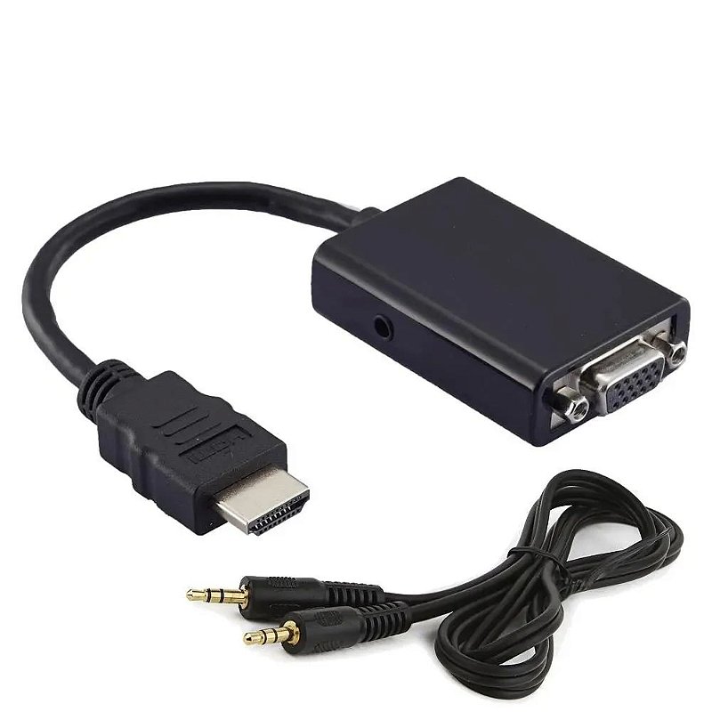 CABO ADAPTADOR CONVERSOR HDMI X VGA SAIDA DE AUDIO P2