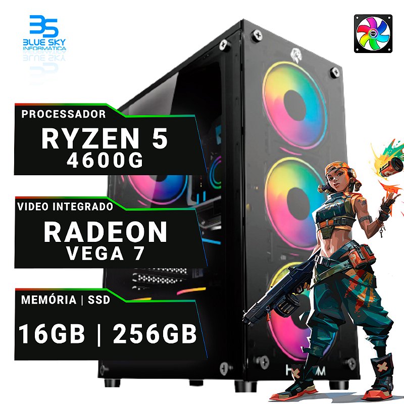 Computador Gamer AMD Ryzen 5 4600G, 16GB DDR4, SSD 256GB Nvme