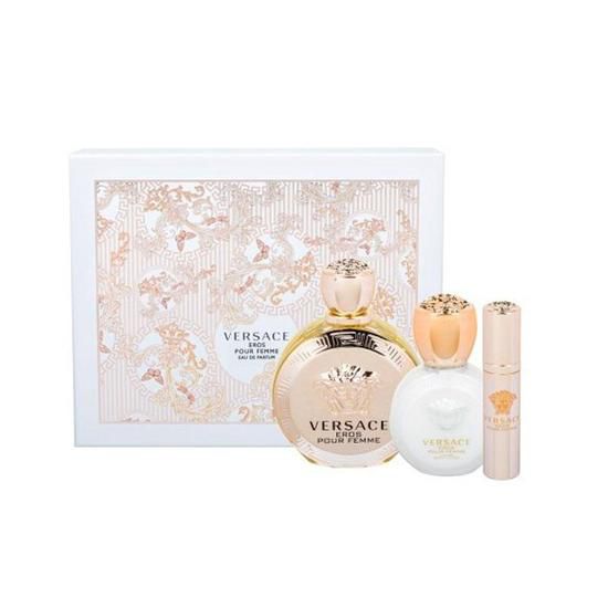 Kit Versace Eros Pour Femme Eau de Parfum 100 ml + Body Lotion 100 ml +  Spray 10 ml - Perfume Feminino - Perfume Importado Original
