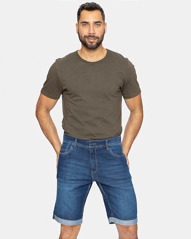 Bermuda jeans masculina slim com barra virada