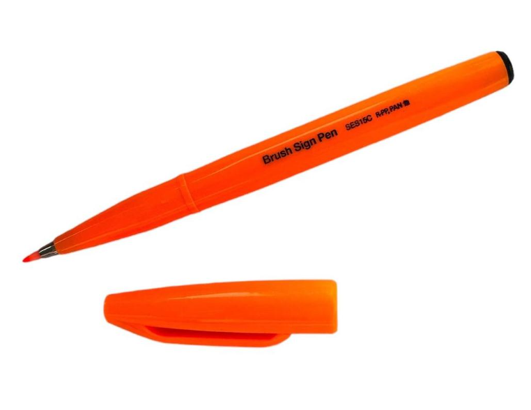 Caneta Brush Pentel Sign Pen - Laranja Fluorescente - Casa Elias