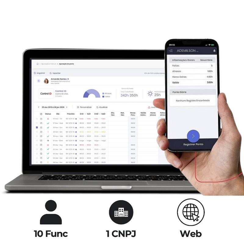 Controle de Ponto RHID App – até 10 Funcionários