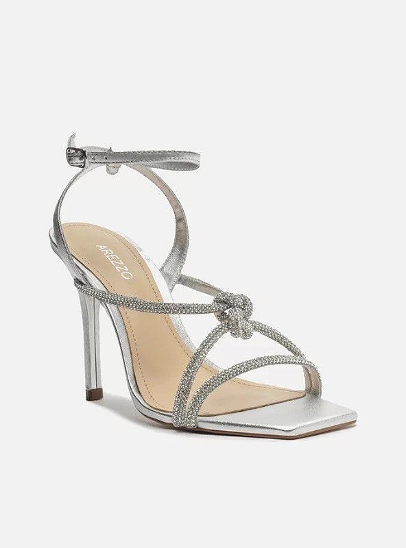 SANDALIA AREZZO COURO SALTO FINO STRASS ARIA PRATA Lojas Trend