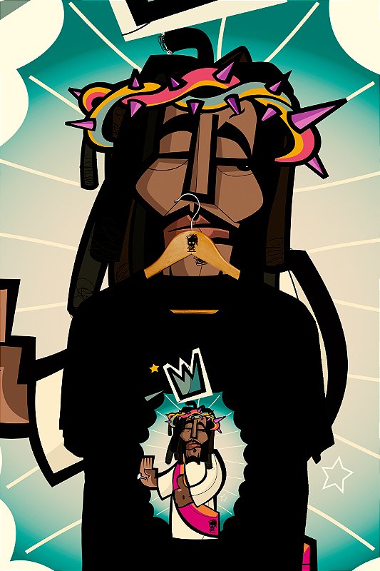 Camiseta Black Jesus Colorida Desenho