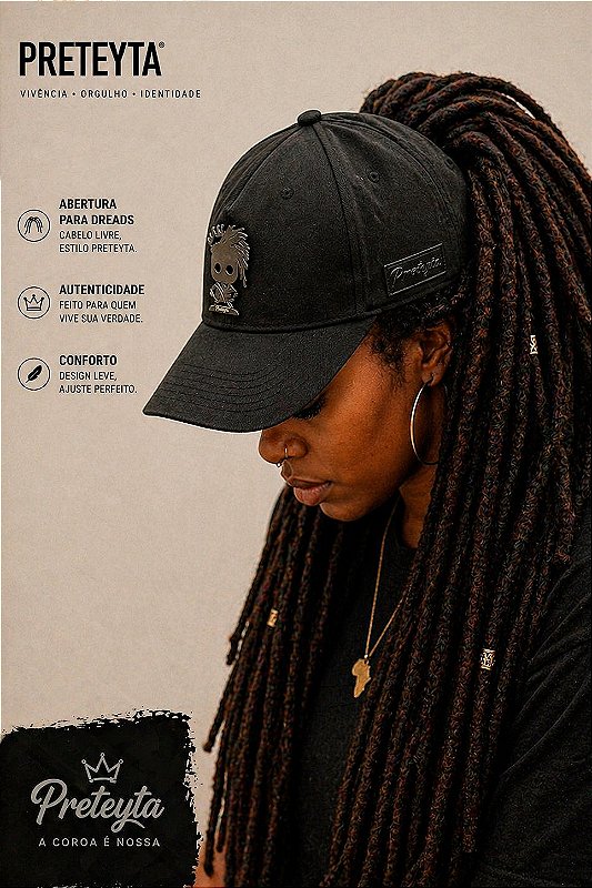 Boné Cacheados, Crespos, Tranças e Dreads - Preto