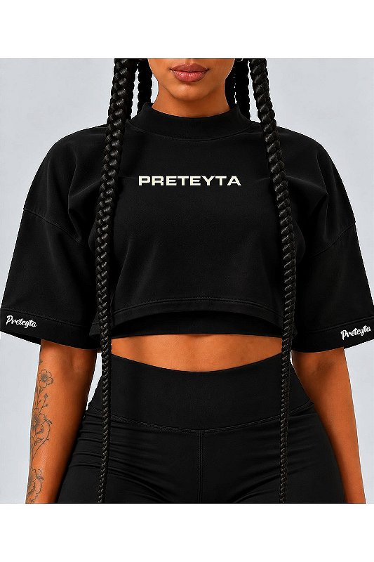 Cropped Overesized Preto Preteyta Escrita