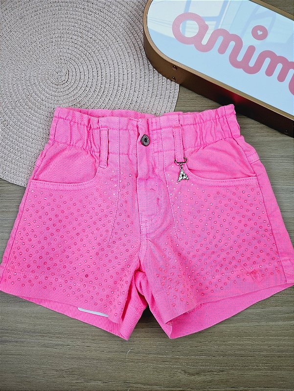 Short Sarja Rosa com Strass Pink Glam Animê - Ju Baby Store