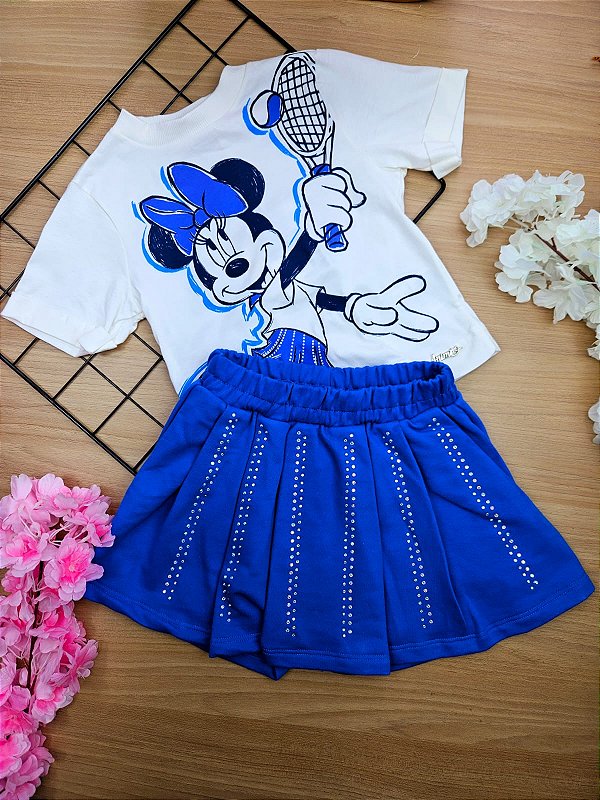 Conjunto Blusa e Saia com Shorts Minnie Tenista Animê Ju Baby