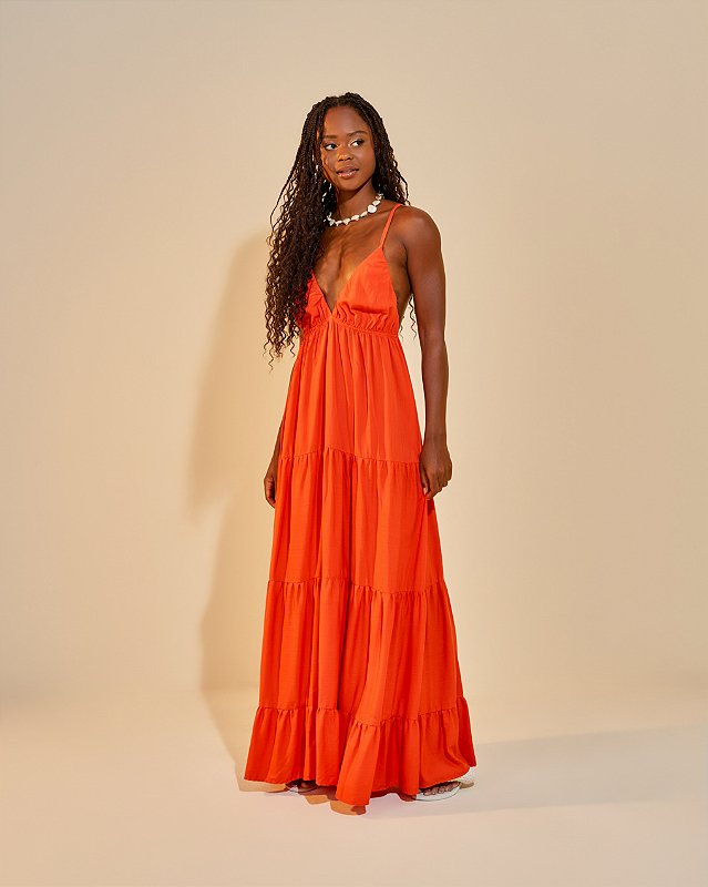 Vestido Longo Açucena Laranja