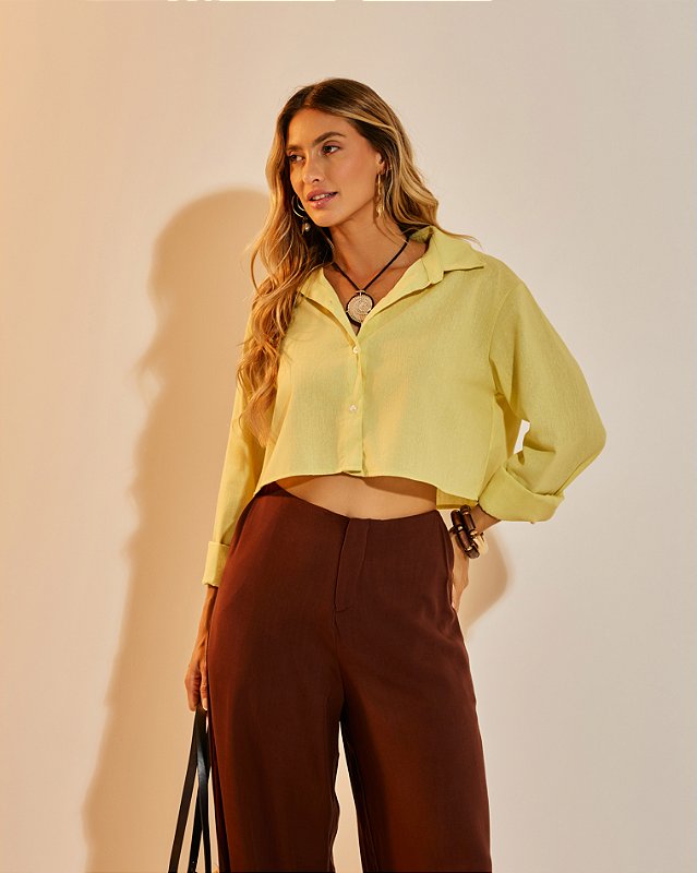 Camisa Cropped Linho Marla Manteiga
