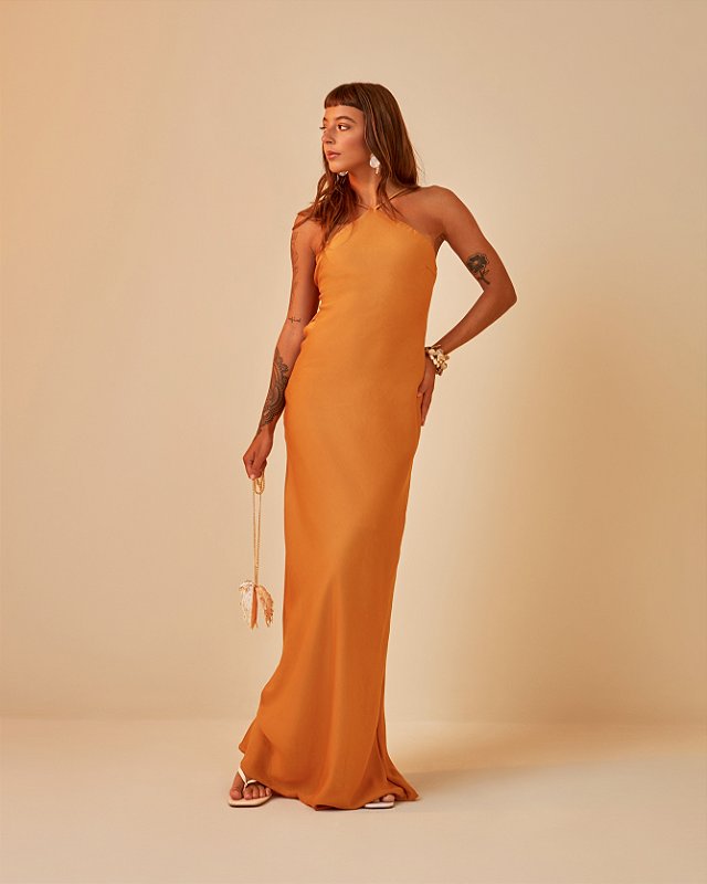 Vestido Longo Acetinado Íris Cúrcuma