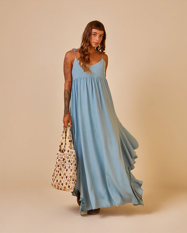 Vestido Longo Emília Azul Sereno