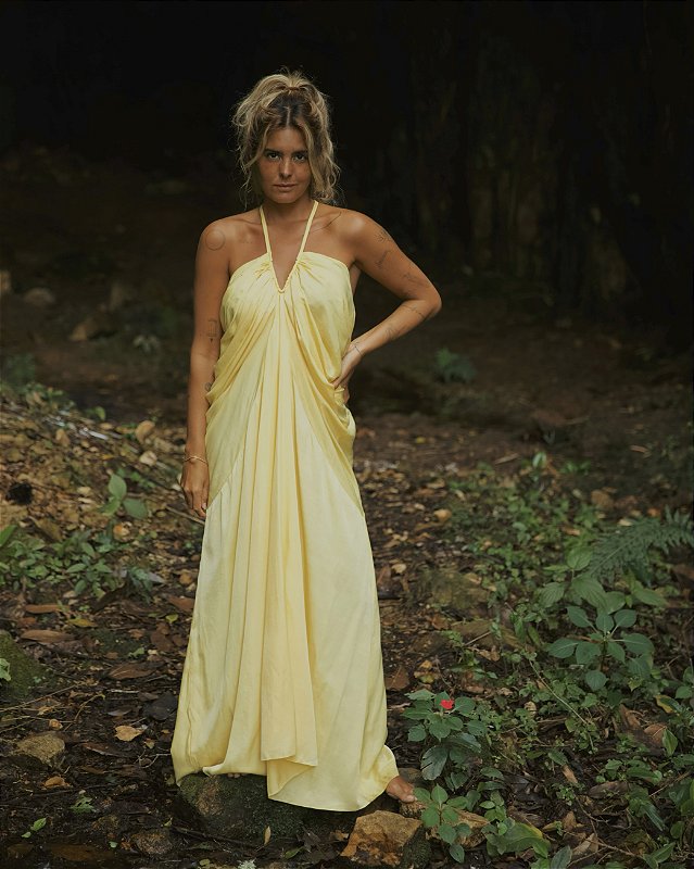 Vestido Longo Acetinado Caraíva Manteiga