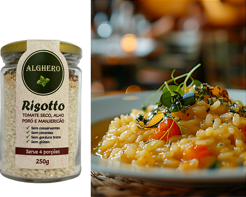 Risotto de Tomate Seco, Alho Poró e Manjericão