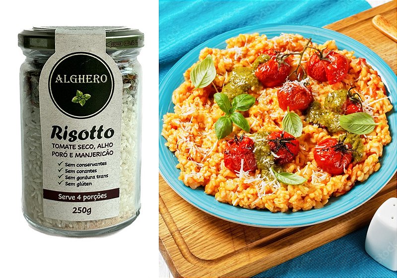 Risotto de Tomate Seco, Alho Poró e Manjericão