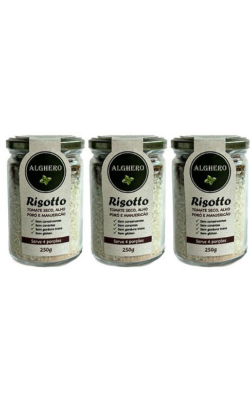Kit com 3 Risottos de Tomate Seco, Manjericão e Alho Poró