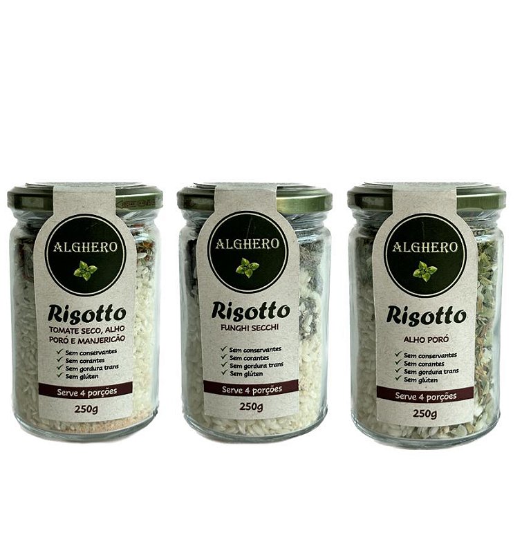 Kit com 3 Sabores de Risottos