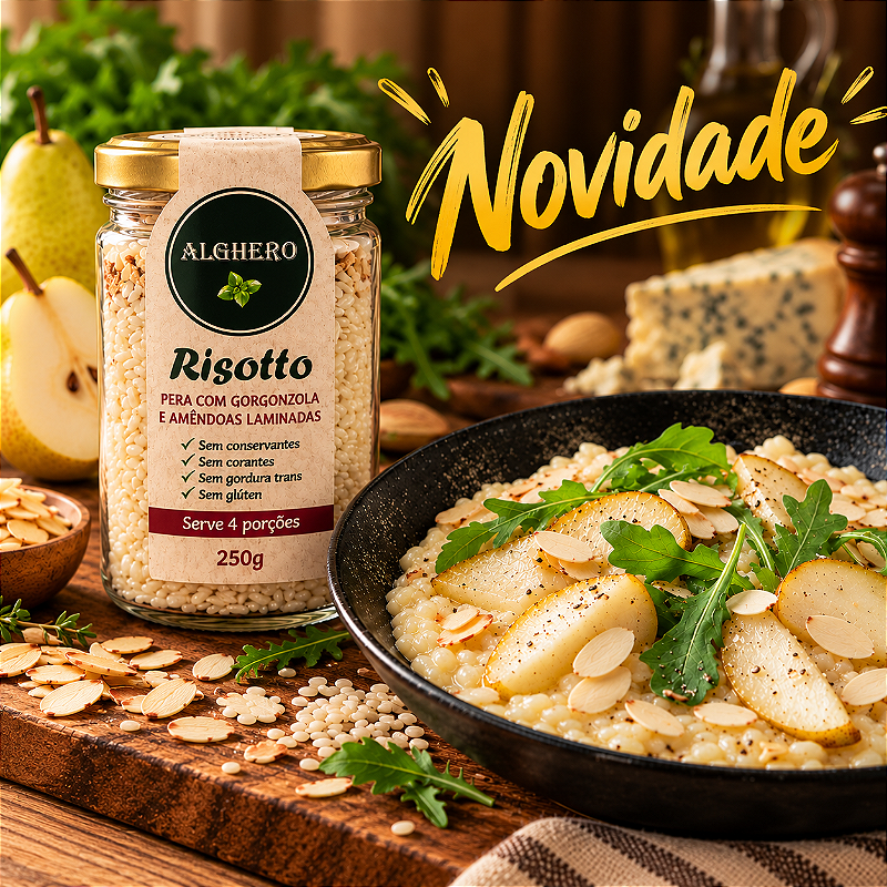 Risotto Pera com Gorgonzola e Amêndoas Laminadas