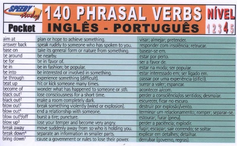 Os 140 Phrasal Verbs mais frequentes em inglês - A lista